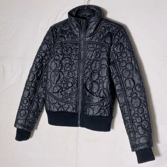 VERO Moda Black Faux Leather Circle Quilted Mock Neck Jacket M - Picture 2 of 14